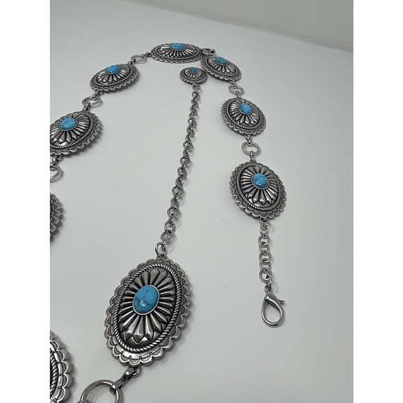Ariat Womens Oval Concho Silver Chain Link Belt With Turquoise Stone Accents XL main image 2